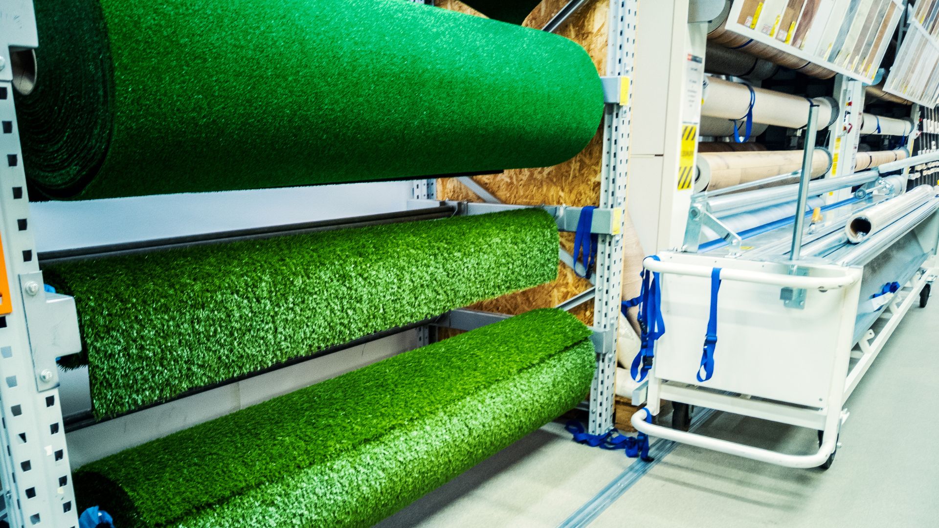 Rolled artificial grass carpet. Exterior element